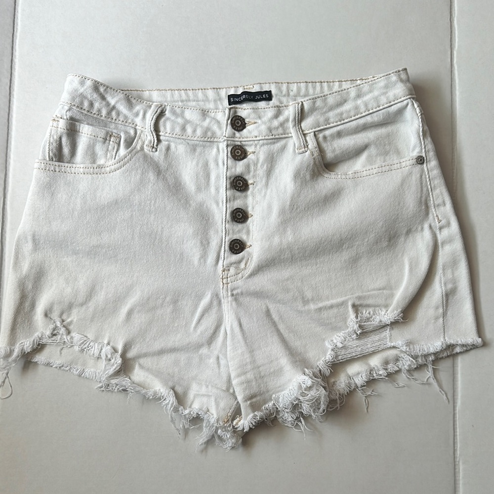Sincerely Jules White Denim High Rise Distressed Shorts Size 11/30